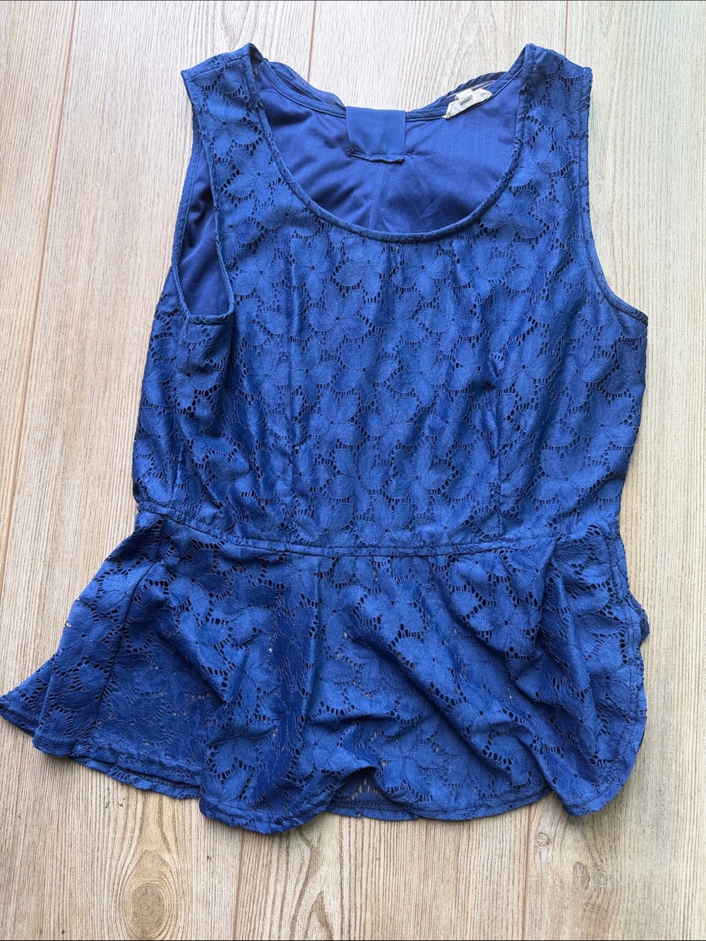 Women's Navy Lace Peplum Tank Top